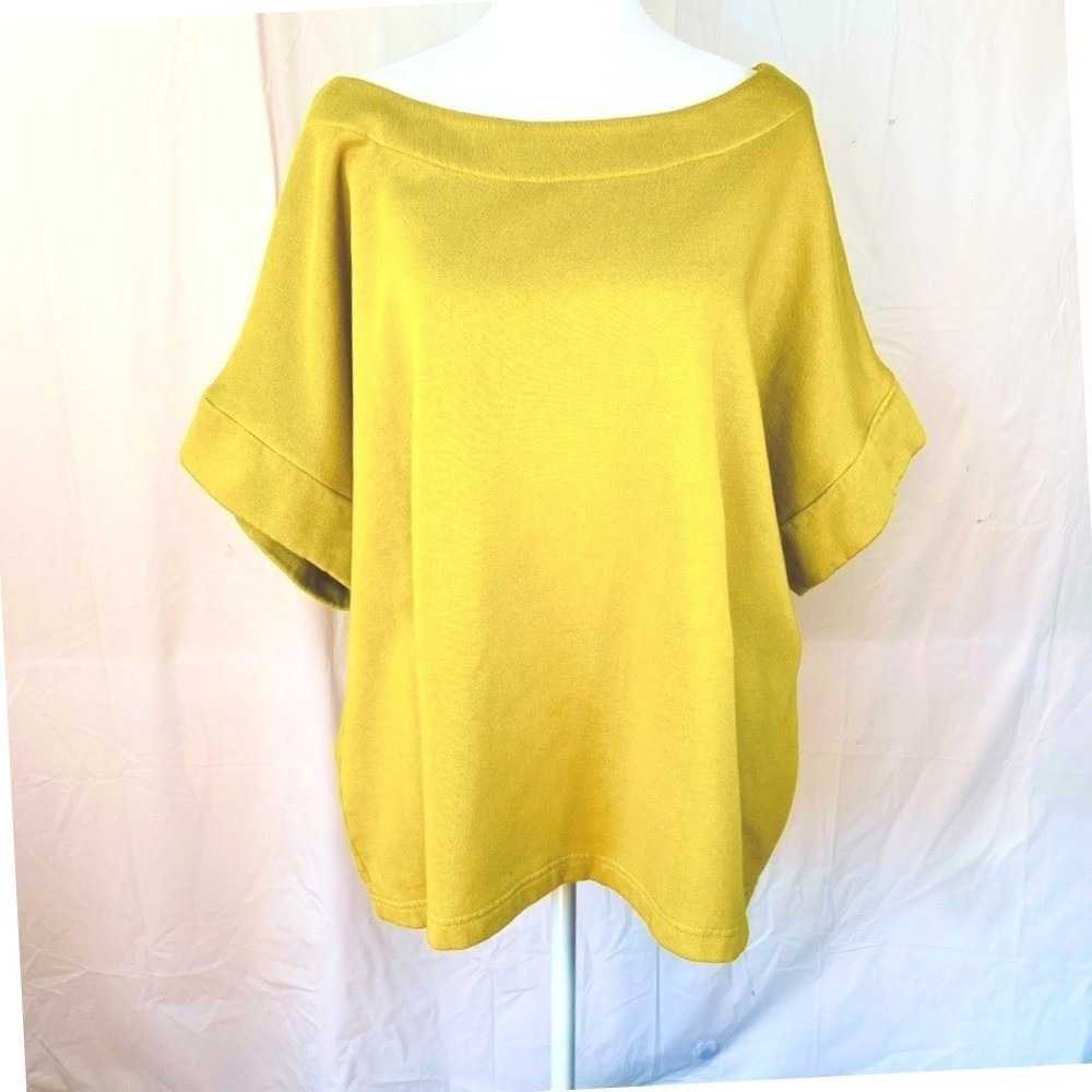 Bryn Walker Short Sleeve Sweatshirt Top Large Oversized Yellow Cottagecore